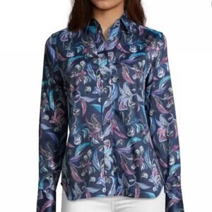 Robert Graham Blouse Size S Blue Pink Floral Priscilla Button Up Top